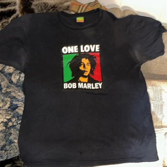 VINTAGE BOB MARLEY Date/Reggae One Love Black Short Sleeve T-Shirt Large - Picture 1 of 10